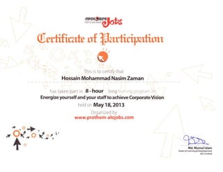 2013 Corporate Vision Training Certificate