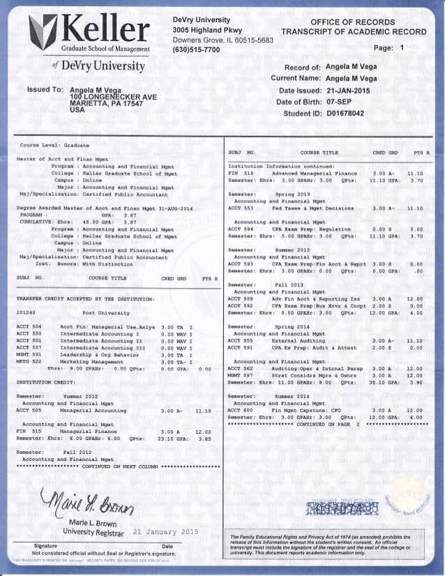 KELLER SCHOOL TRANSCRIPTS