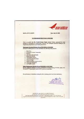 air india certificate 1