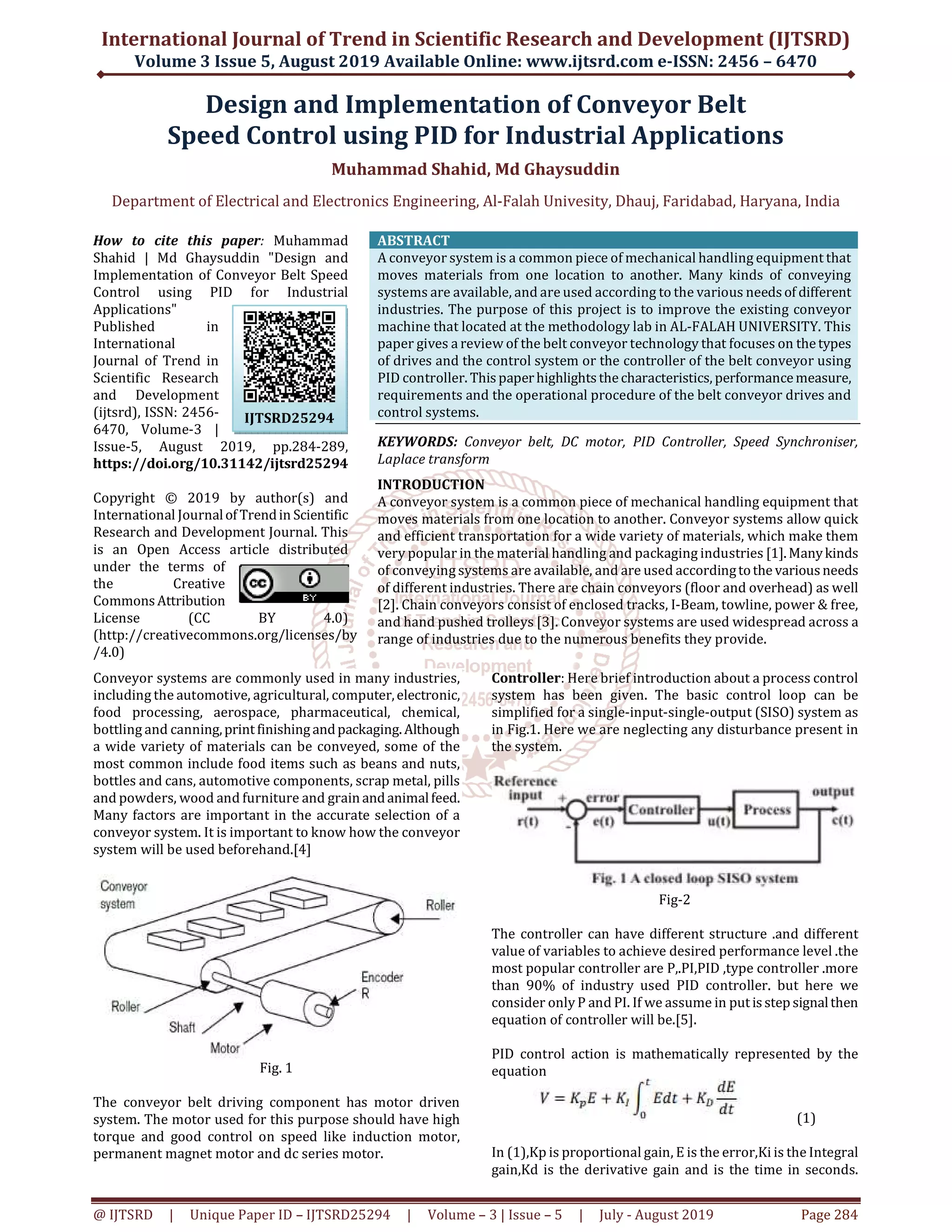 Design and Implementation of Conveyor Belt Speed Control using PID for ...