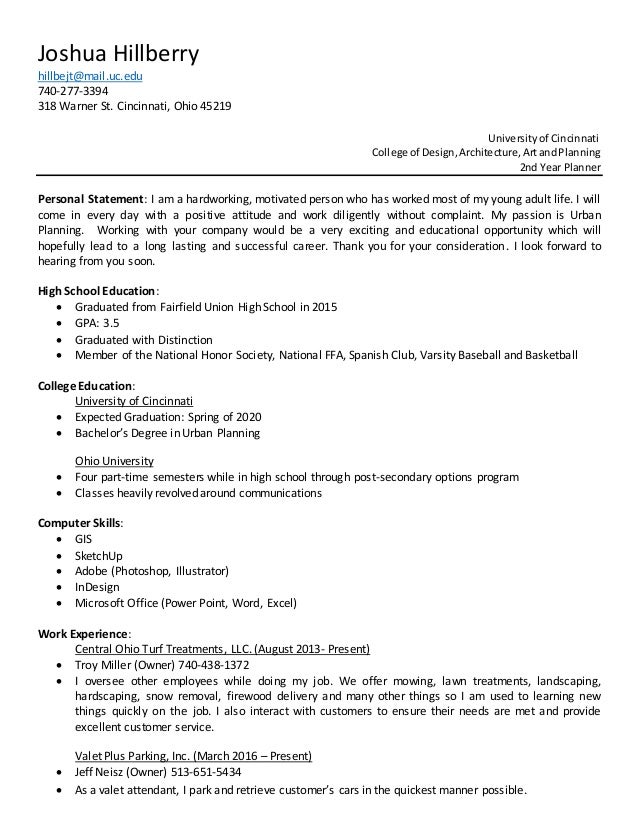 resume samples for co op students