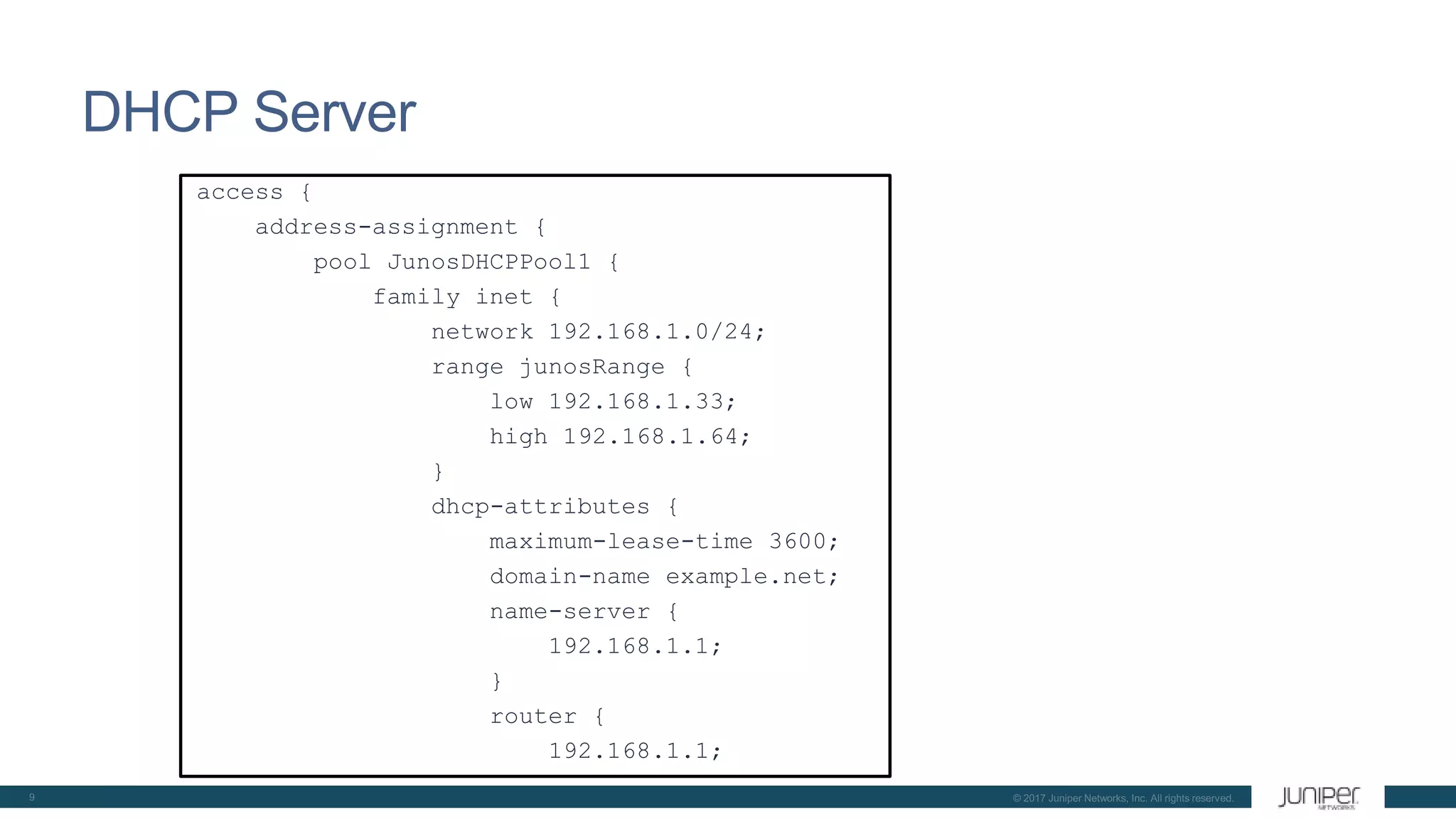 47.DHCP ServerのCLI設定 Juniper SRX日本語マニュアル