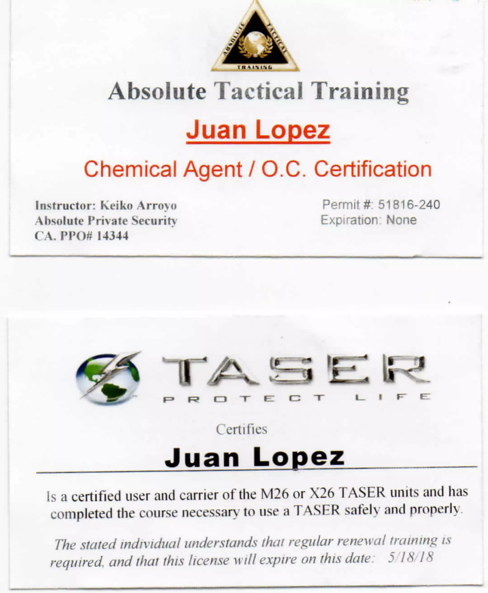 Chemical Agent:OC Taser Certification PDF Chemical Agent:OC Taser Certification PDF