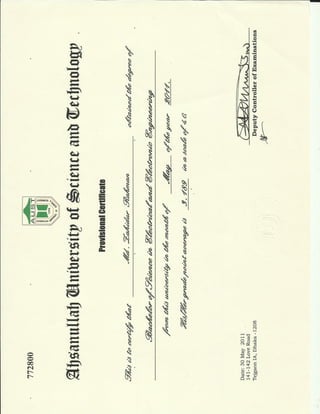 BSc Provisional Certificate