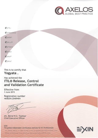 ITIL RCV certificate