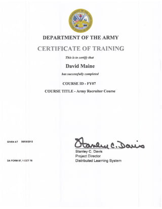 Army recuriter course cert