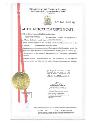 Bachelor's Degree Authenticated Documents