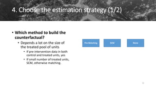 4. Choose the estimation strategy (1/2)
• Which method to build the
counterfactual?
• Depends a lot on the size of
the tre...