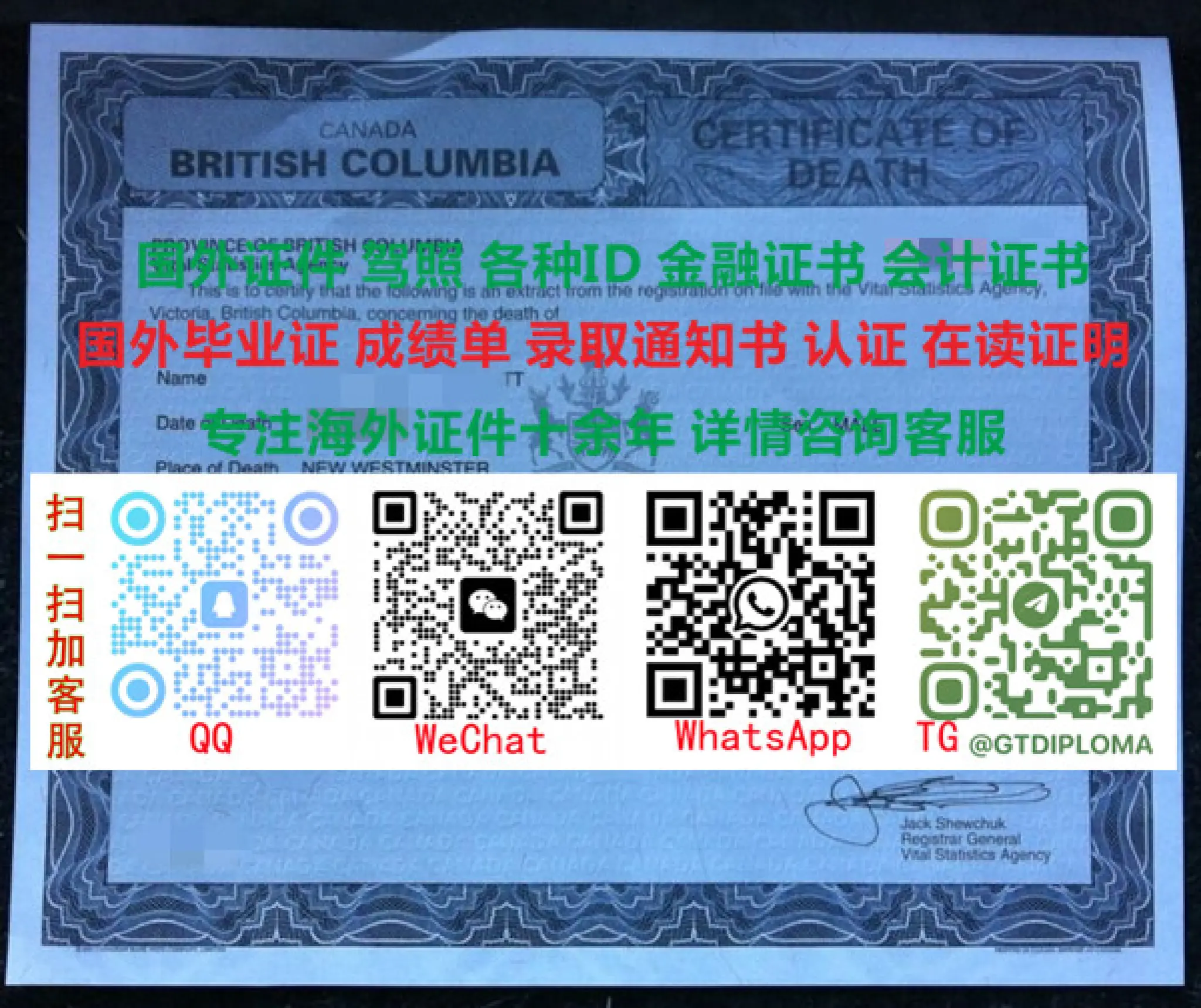 巴布亚新几内亚死亡证明制作/高仿美国绿卡永久居民卡/购买美国田纳西