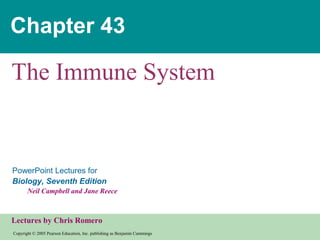 Copyright © 2005 Pearson Education, Inc. publishing as Benjamin Cummings
PowerPoint Lectures for
Biology, Seventh Edition
Neil Campbell and Jane Reece
Lectures by Chris Romero
Chapter 43
The Immune System
 