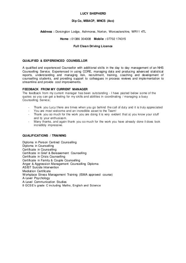 lucy shepherd counselling cv counselling cv