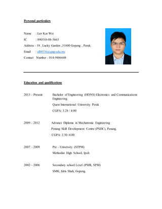 Personal particulars resume | PDF