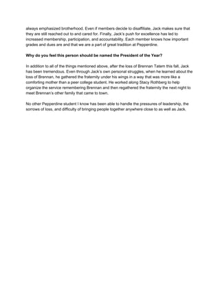 Chapter President of the Year - Sherrer - Psi Upsilon Fraternity | PDF