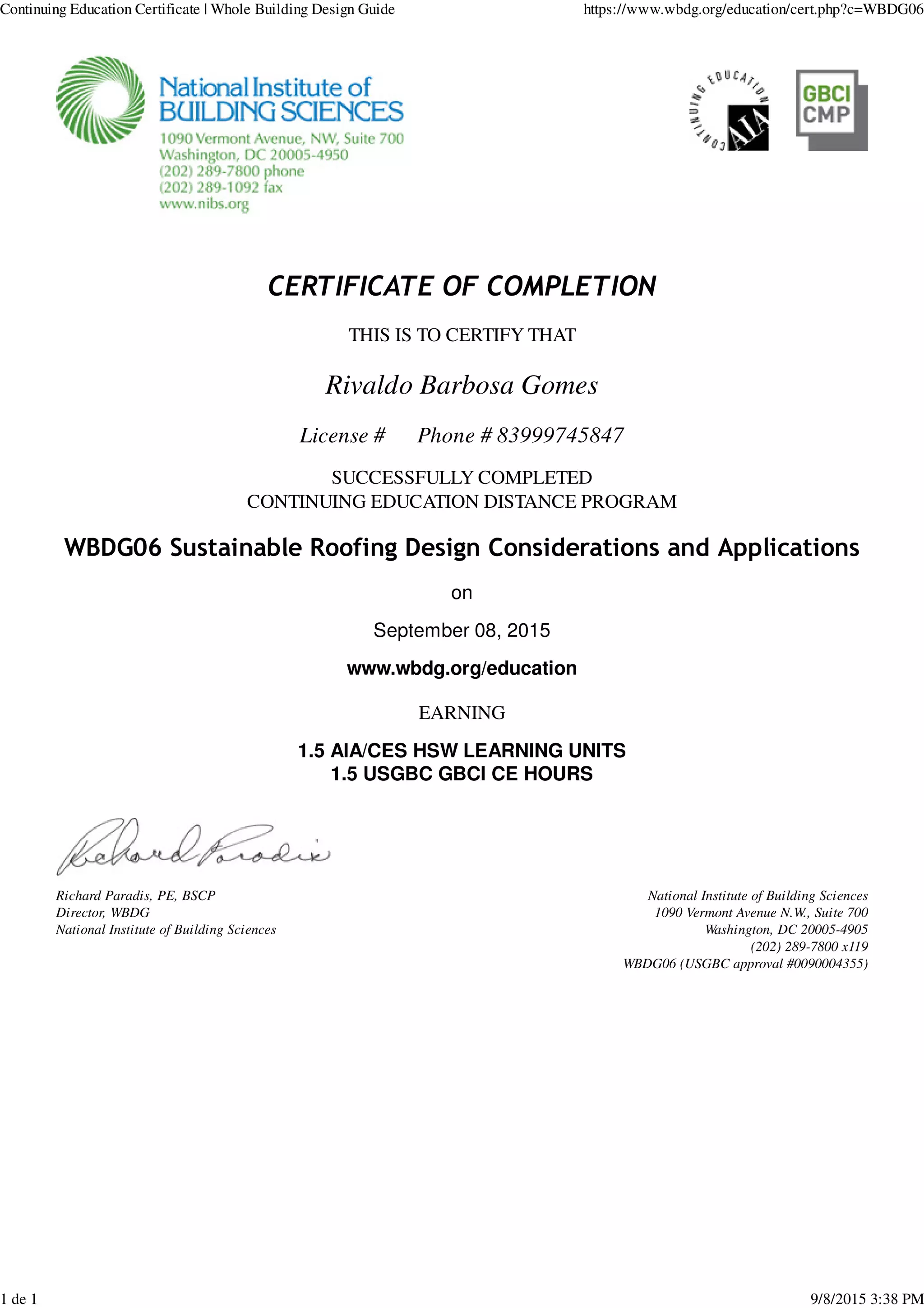 Continuing Education Certificate _ Whole Building Design Guide PDF