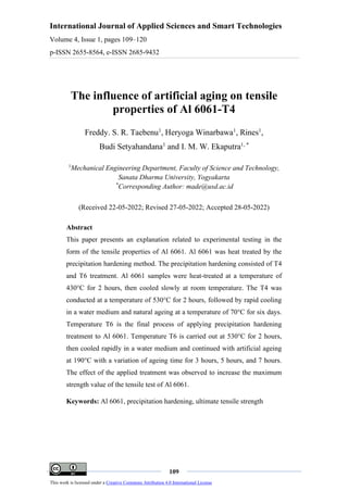 International Journal of Applied Sciences and Smart Technologies
Volume 4, Issue 1, pages 109–120
p-ISSN 2655-8564, e-ISSN...