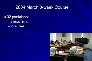 2004 March 3-week Course

32 participant
– 9 physicians
– 23 nurses
 