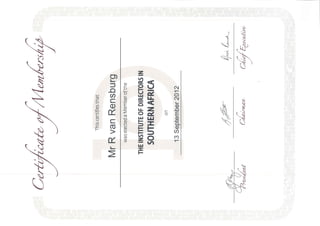 2013 Certificate of Membership as Director