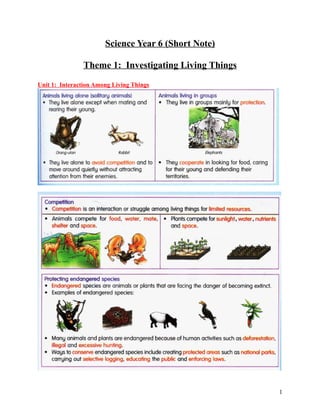Science Year 6 (Short Note)

               Theme 1: Investigating Living Things
Unit 1: Interaction Among Living Things




                                                      1
 