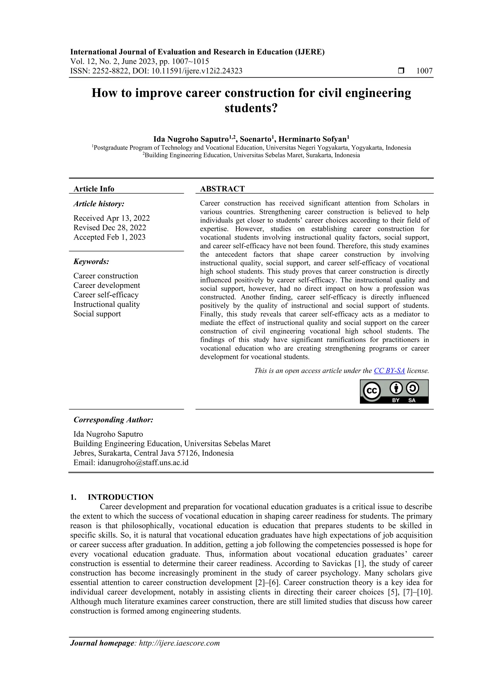 How to improve career construction for civil engineering students? | PDF