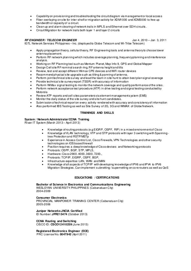 telecom engineer resumes