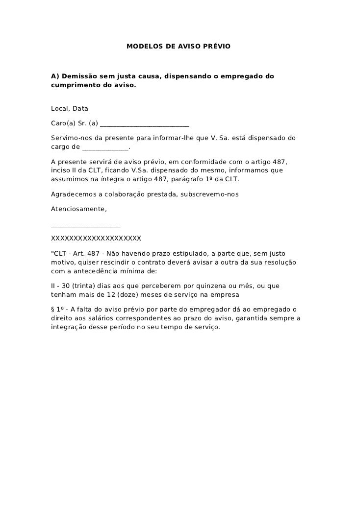 Modelos de aviso prévio