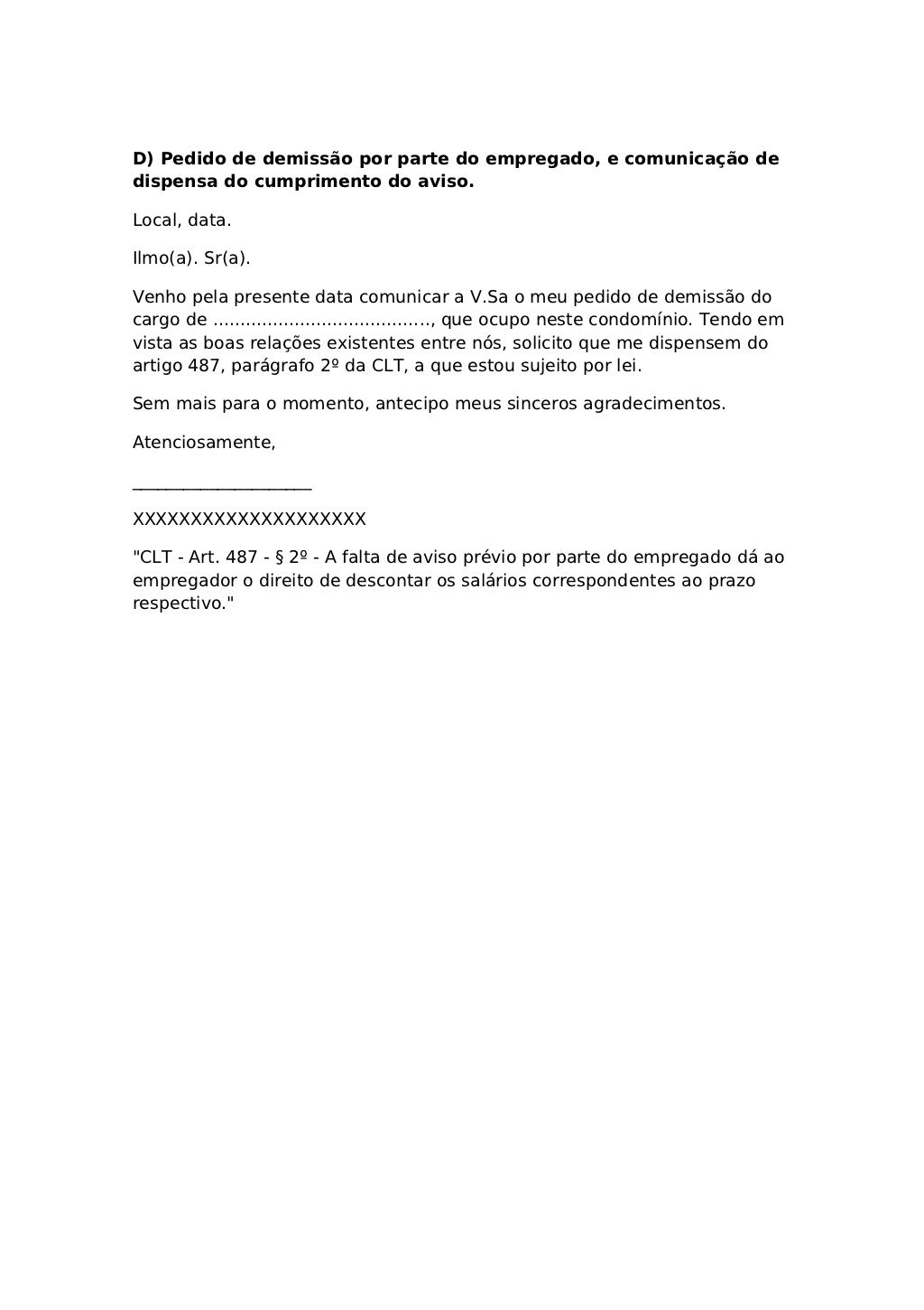 Modelos de aviso prévio