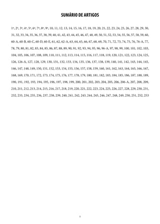 9
SUMÁRIO DE ARTIGOS
1º, 2º, 3º, 4º, 5º, 6º, 7º, 8º, 9º, 10, 11, 12, 13, 14, 15, 16, 17, 18, 19, 20, 21, 22, 23, 24, 25, 26, 27, 28, 29, 30,
31, 32, 33, 34, 35, 36, 37, 38, 39, 40, 41, 42, 43, 44, 45, 46, 47, 48, 49, 50, 51, 52, 53, 54, 55, 56, 57, 58, 59, 60,
60-A, 60-B, 60-C, 60-D, 60-E, 61, 62, 62-A, 63, 64, 65, 66, 67, 68, 69, 70, 71, 72, 73, 74, 75, 76, 76-A, 77,
78, 79, 80, 81, 82, 83, 84, 85, 86, 87, 88, 89, 90, 91, 92, 93, 94, 95, 96, 96-A, 97, 98, 99, 100, 101, 102, 103,
104, 105, 106, 107, 108, 109, 110, 111, 112, 113, 114, 115, 116, 117, 118, 119, 120, 121, 122, 123, 124, 125,
126, 126-A, 127, 128, 129, 130, 131, 132, 133, 134, 135, 136, 137, 138, 139, 140, 141, 142, 143, 144, 145,
146, 147, 148, 149, 150, 151, 152, 153, 154, 155, 156, 157, 158, 159, 160, 161, 162, 163, 164, 165, 166, 167,
168, 169, 170, 171, 172, 173, 174, 175, 176, 177, 178, 179, 180, 181, 182, 183, 184, 185, 186, 187, 188, 189,
190, 191, 192, 193, 194, 195, 196, 197, 198, 199, 200, 201, 202, 203, 204, 205, 206, 206-A, 207, 208, 209,
210, 211, 212, 213, 214, 215, 216, 217, 218, 219, 220, 221, 222, 223, 224, 225, 226, 227, 228, 229, 230, 231,
232, 233, 234, 235, 236, 237, 238, 239, 240, 241, 242, 243, 244, 245, 246, 247, 248, 249, 250, 251, 252, 253
 