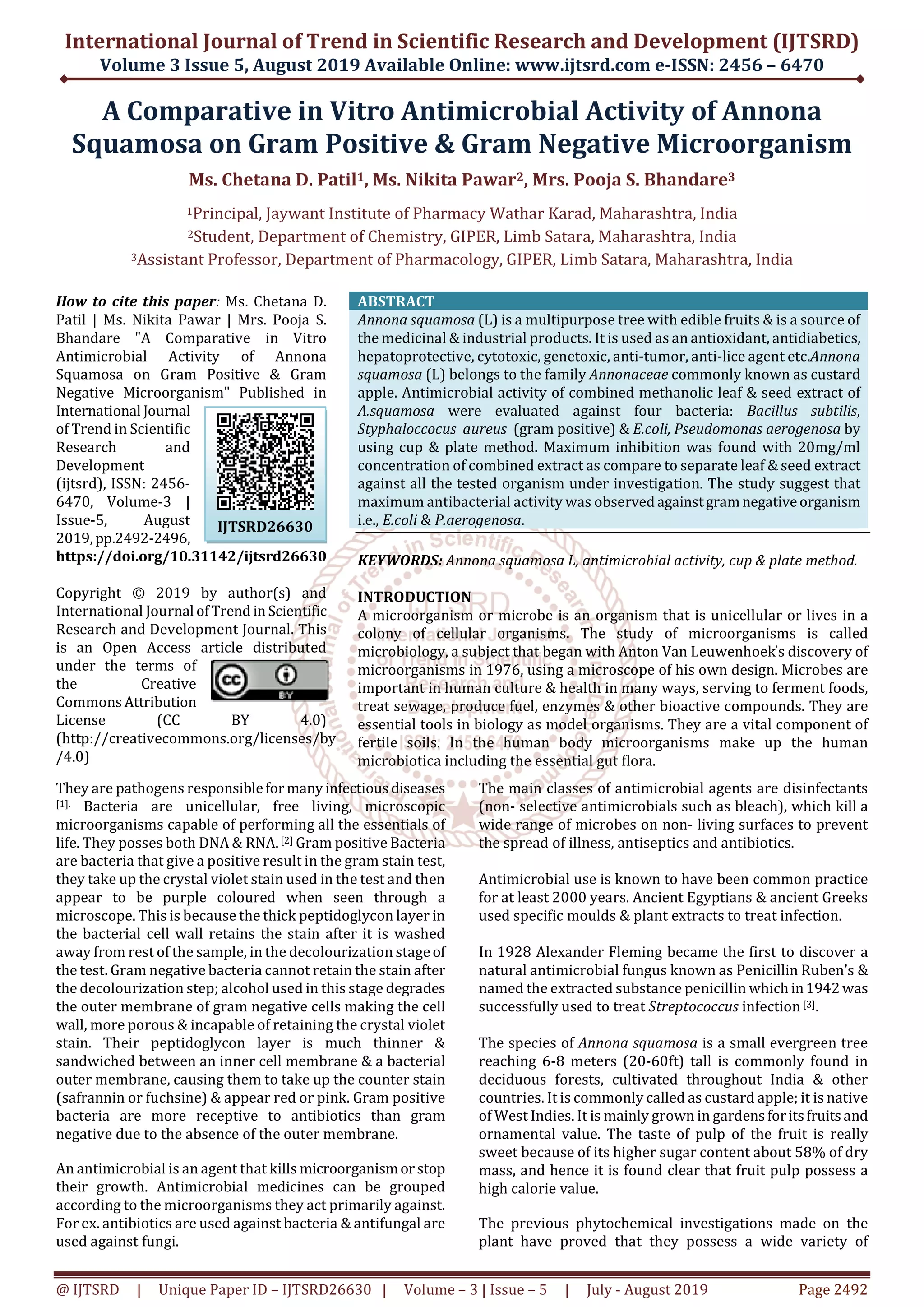 A Comparative in Vitro Antimicrobial Activity of Annona Squamosa on ...