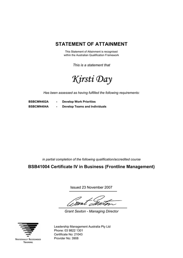 LMA Certificate