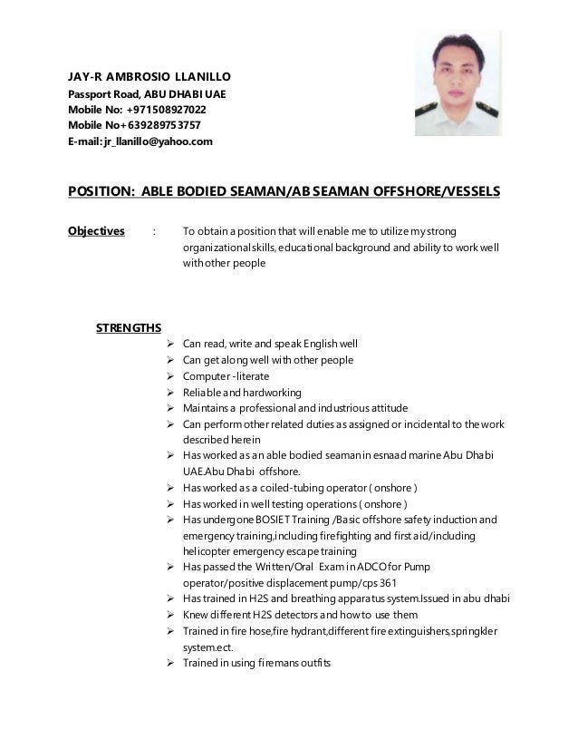 Resume format for merchant navy deck cadet