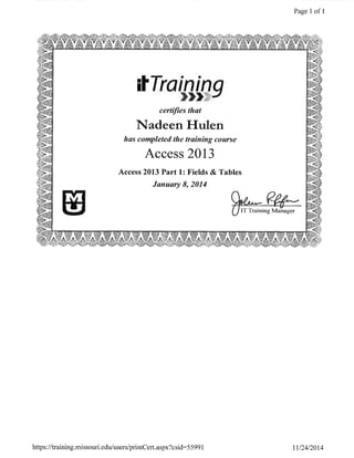 Access 2013 Training Certificates