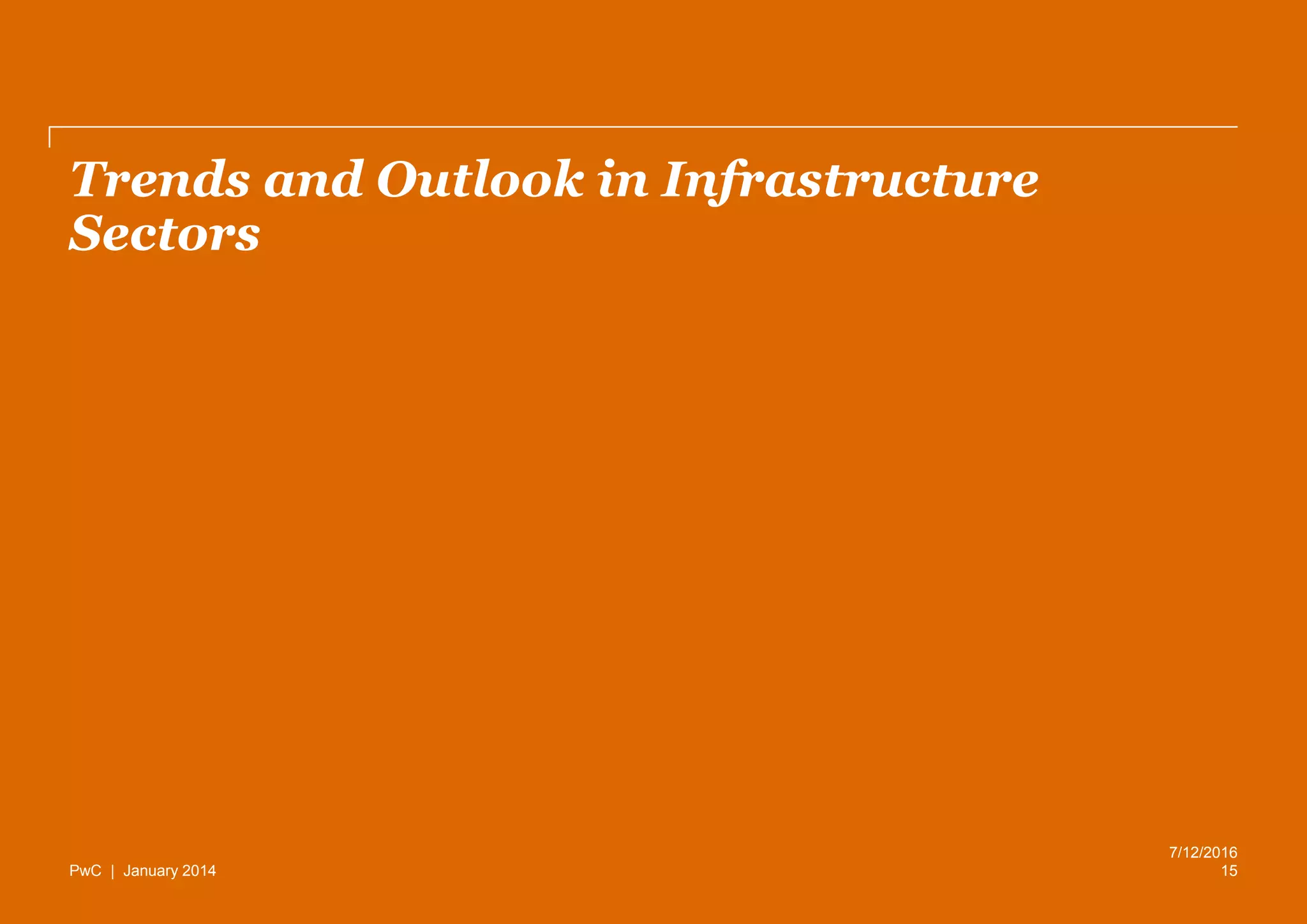 PwC | January 2014
Trends and Outlook in Infrastructure
Sectors
15
7/12/2016
 