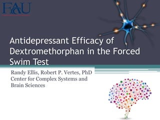 Antidepressant Efficacy of
Dextromethorphan in the Forced
Swim Test
Randy Ellis, Robert P. Vertes, PhD
Center for Complex Systems and
Brain Sciences
 