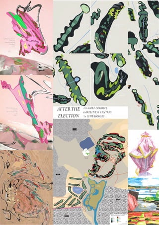 ““Will YouWalk into my
Parlour?”
Said the Spider to the
Fly”
- Hole 7
““Will YouWalk into my
Parlour?”
Said the Spider to the
Fly”
- Hole 7
Viewing
Platform
“If Everything Could be
DoneTwice,
Everything would be
done better”
- Hole 8
“If Everything Could be
DoneTwice,
Everything would be
done better”
- Hole 8
WELLNESS
CENTRE
CLUB
HOUSE
PERFORMANCE
GARDEN
ANGELSEA
WETLANDS
MINE
POWER
STATION
ANGLESEA
ANGLESEA
FAIRWAY
ROUGH 1
ROUGH 2
TREES
GREENS
WATER
BUNKERS
LEGEND
SITE PLAN @1:5000
ROYAL BRENDA GOLF COURSE
MR.Z RAHAMAN & MS.M NEWTON
Mr Matthew Liu & Ms Marnie NewtonMr Matthew Liu & Ms Marnie Newton
Hampson Gang Golf Course Site PlanHampson Gang Golf Course Site Plan
1:50001:5000
AFTERTHE
ELECTION
10x GOLF COURSES
6xWELLNESS CENTRES
5x CLUB HOUSES
 