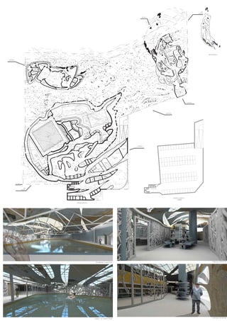 LEARNTO SWIM POOL
BEACH ENTRY/FREE FORM
POOL
TODDLER
POOL
STORAGE
WET LOUNGE
DRY
LOUNGE
FIRST
AID
25 METER
POOL
SEATING
FEMALE
CHANGE
MALE
CHNAGE
KITCHEN
COOL
ROOM
CAFE
AREA
OPEN
PLAN
STAFF
OFFICES
MEETING
ROOM
MEETING
ROOM
MEETING
ROOM
MEETING
ROOM
SHOP
SHOP
MERCHANDISE
WORKSTATION
DESK
STAFF
ROOM
TOILET
TOILET
STORAGE
MULTIPURPOSE
ROOM 1
MULTIPURPOSE
ROOM 2
MULTIPURPOSE
ROOM 3
STORAGE
CRECHE
OFFICE
TOLIETS
GYM
FITNESS ROOM
FITNESS ROOM
MALE
TOILET
FEMALE
TOILET
POOL
OFFICE
WARMWATER
PROGRAM
POOL
SPA
SPA
SAUNA
CLEANERS
ROOM
TREATMENT ROOMS
OFFICE
TO CARPARK
MAIN HALL
STAGE
STORAGE
STORAGE
MULTIPURPOSE
MULTIPURPOSE
MULTIPURPOSE
MULTIPURPOSE
TOILET
KITCHEN
FEMALE
TOILET
MALE
TOILET
TICKET
BOOTH
FOYER
STUDY
ROOM
STUDY
ROOM
STUDY
ROOMSTUDY
ROOM
COMPUTER
LABS
SPECIAL
COLLECTION
AREA
CHILDRENS'
AREA
EXHIBITION
SPACE
OFFICE
AUDIO/VISUAL
COLLECTION
TOILETS
TOILETS
TOILETS
TOILETS
READING
SPACE
READING
SPACE
STUDY
HALL
READING &
COMMUNITY
SPACE
TO AQUATIC CENTRE
GROUND FLOOR PLAN
BASEMENT FLOOR PLAN
(CARPARK)
FIRST FLOOR PLAN
SECTION A
SECTION A
SITE
SECTION
SITE
SECTION
SECTION B
SECTION C
SECTION C
SECTION B
Learn To Swim Pool
25 Meter Lap Pool Library Interior
Library Interior
 