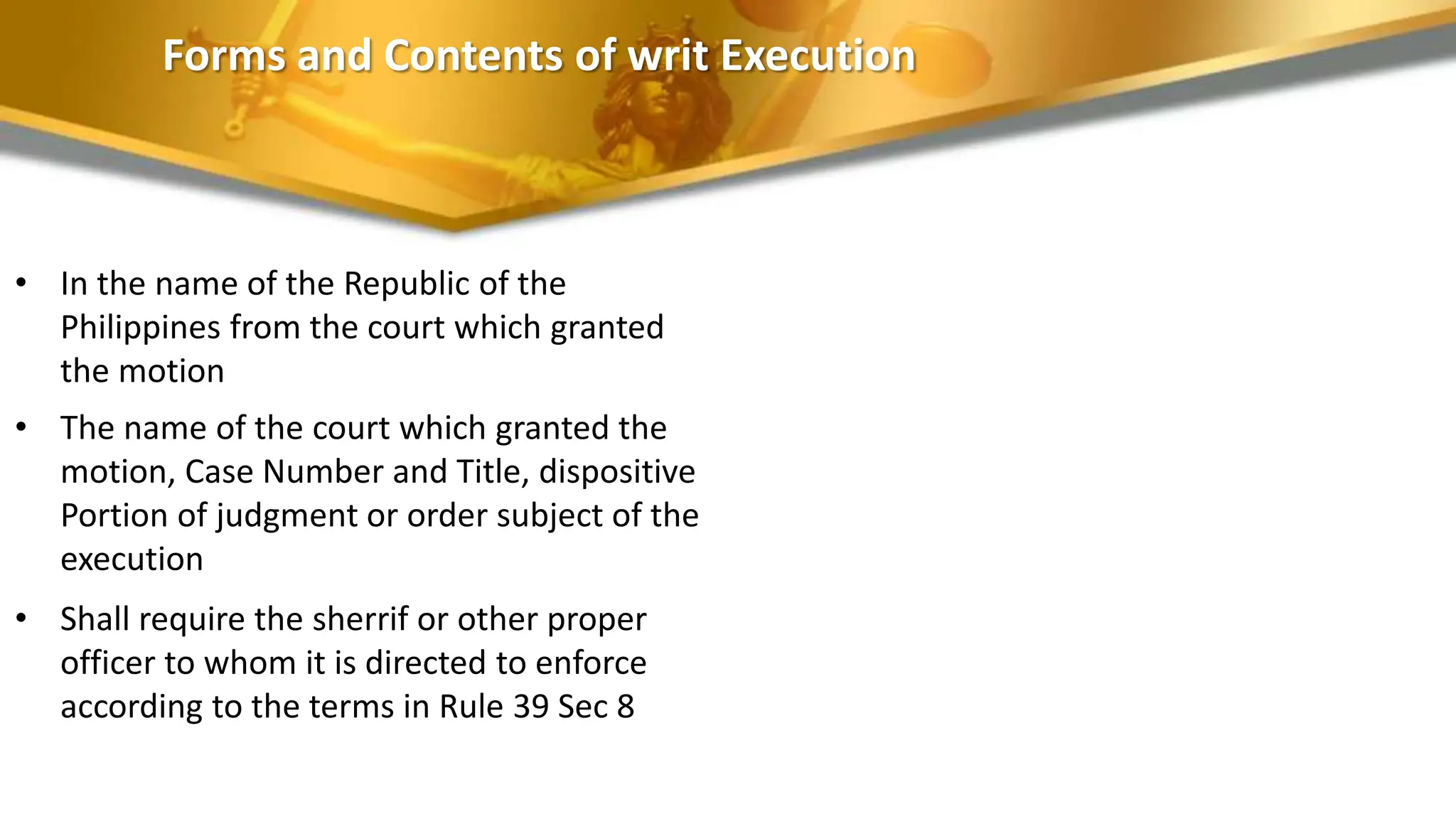 writ of execution Rule 39 Rules of Court | PPTX