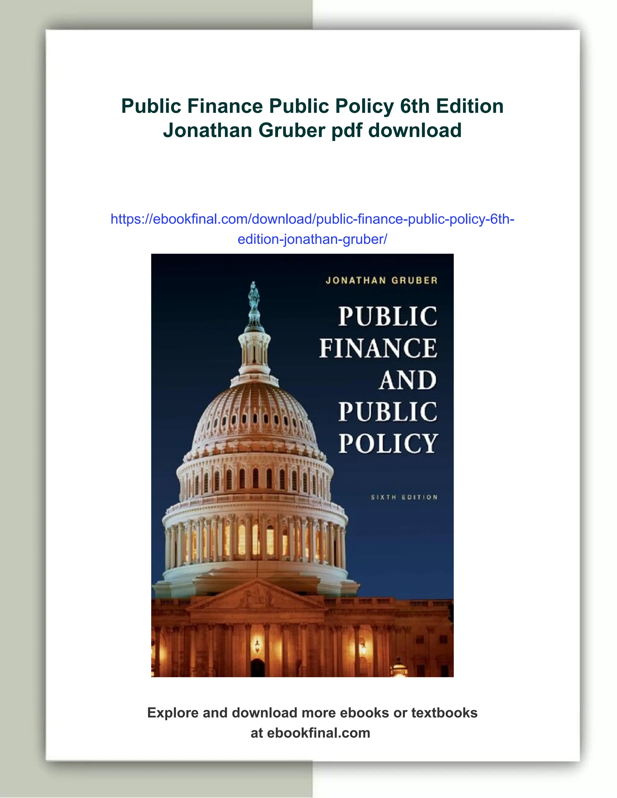 Public Finance Public Policy 6th Edition Jonathan Gruber | PDF