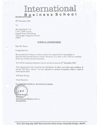 Appointment letter of IBS 1