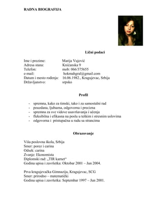 CV Marija Vujovic | PDF