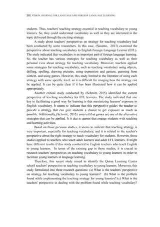 Teachers' Perspective on Strategy for Teaching English Vocabulary to ...