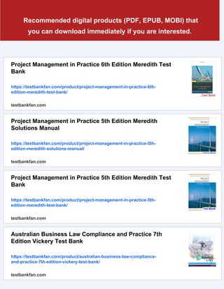 Project Management in Practice 6th Edition Meredith Solutions Manual | PDF