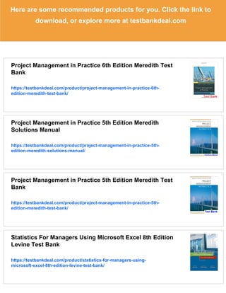 Project Management in Practice 6th Edition Meredith Solutions Manual | PDF