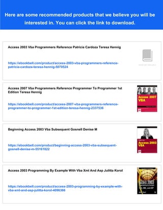 Access 2003 Vba Programmers Reference Patricia Cardoza Teresa Hennig | PDF
