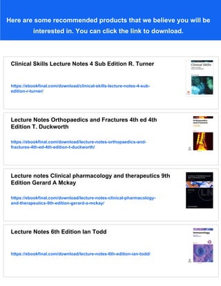 Lecture Notes Clinical Skills 4th Edition Robert Turner | PDF