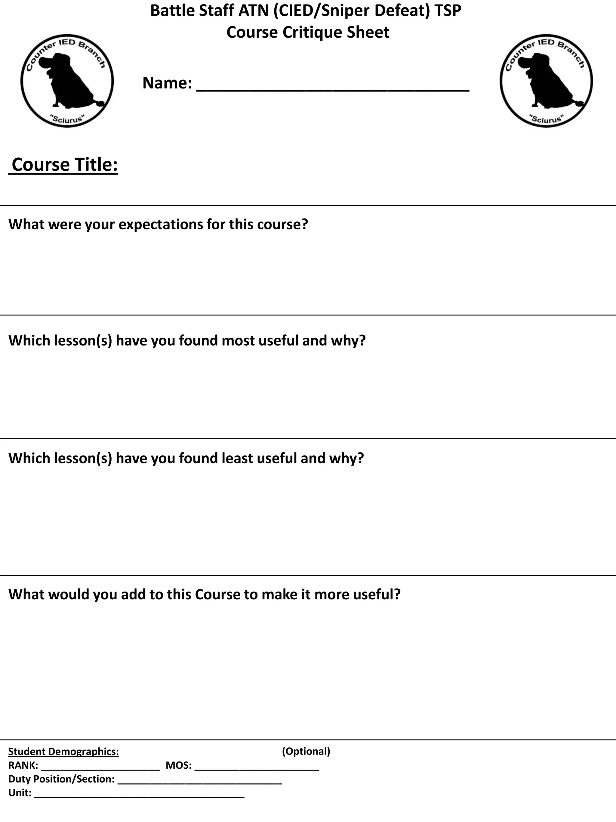 CIED TSP Course Critique Sheet[1] | PDF