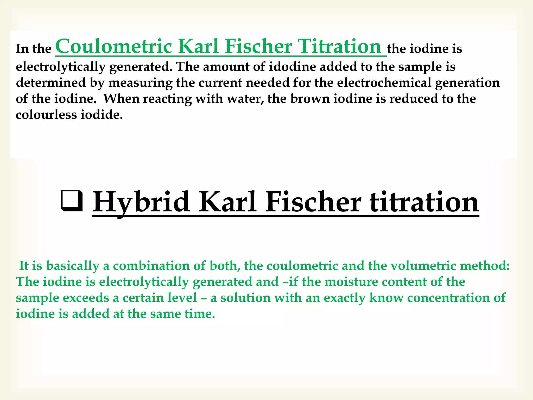 Karl Fischer titration,principle,apparatus, titration types,Endpoint