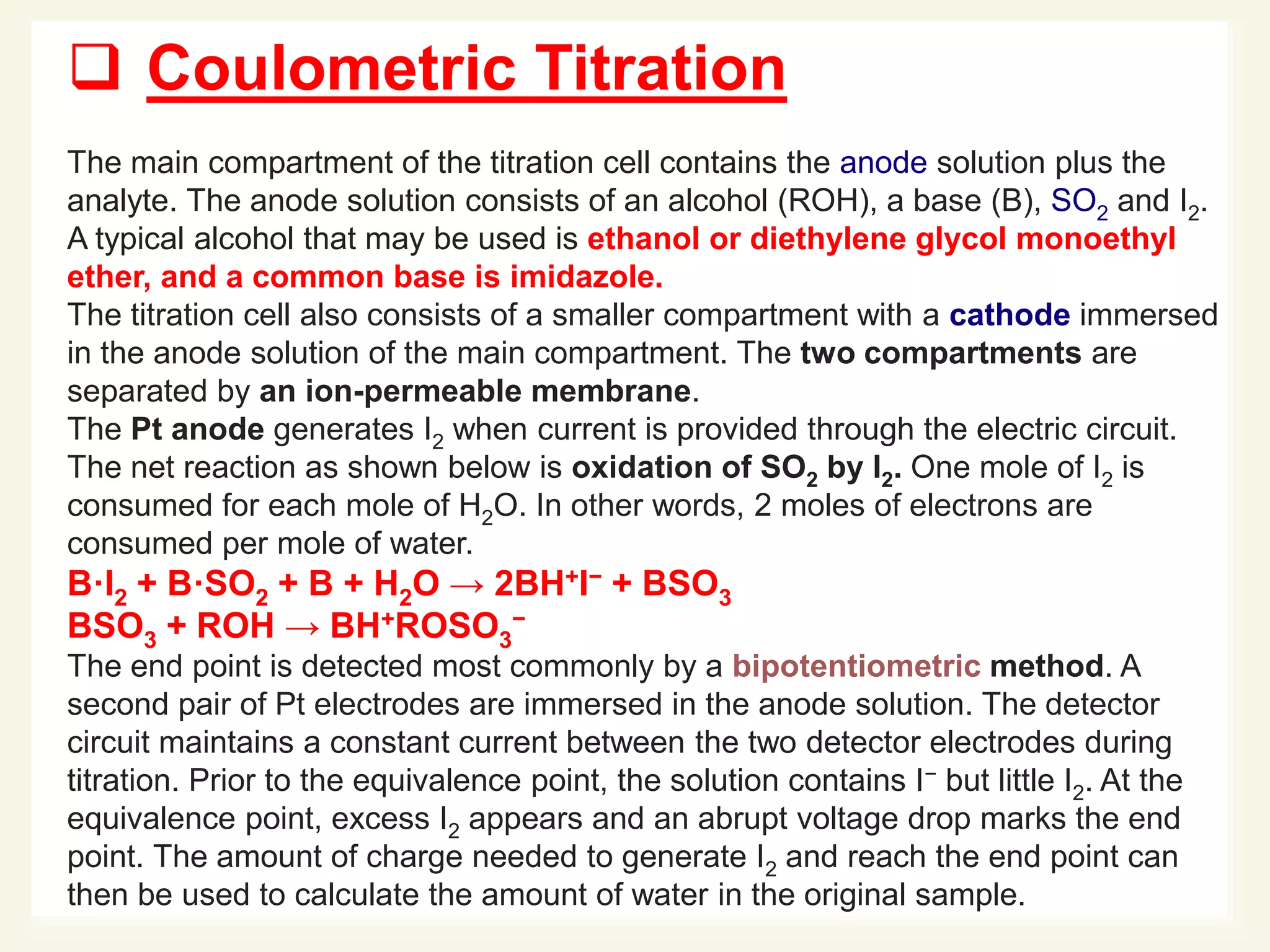 Karl Fischer titration,principle,apparatus, titration types,Endpoint