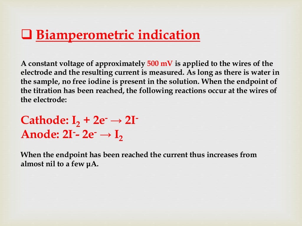 Karl Fischer titration,principle,apparatus, titration types,Endpoint