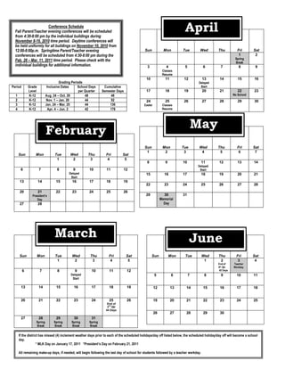Springboro Community Schools November 2010-2011 School Calendar | PDF
