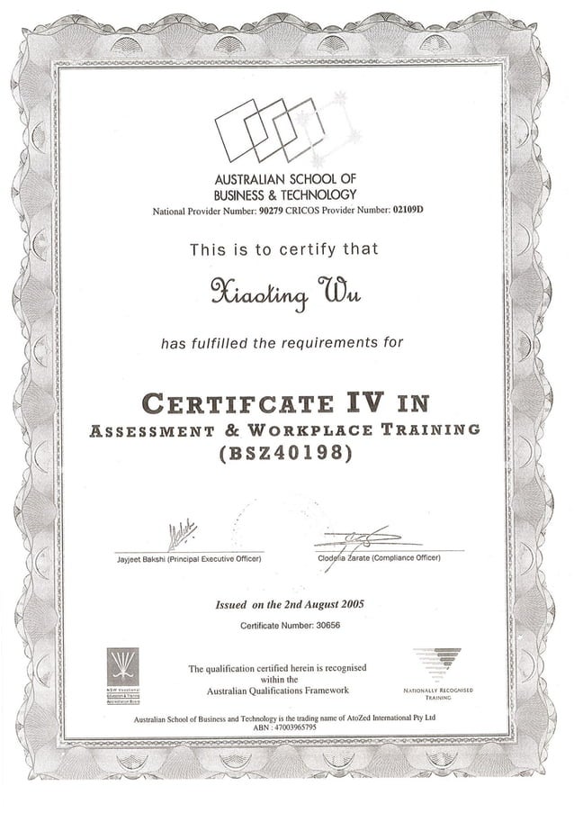 Cert IV in Assessment & Workplace Training PDF